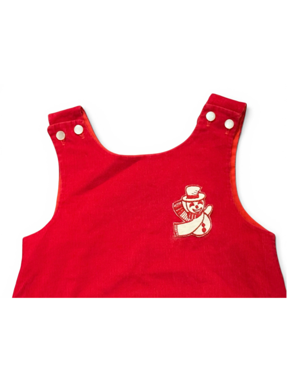 Vintage Red Corduroy Snowman Christmas Jumper Dress Toddler Girls 12M 18M - Picture 2 of 5